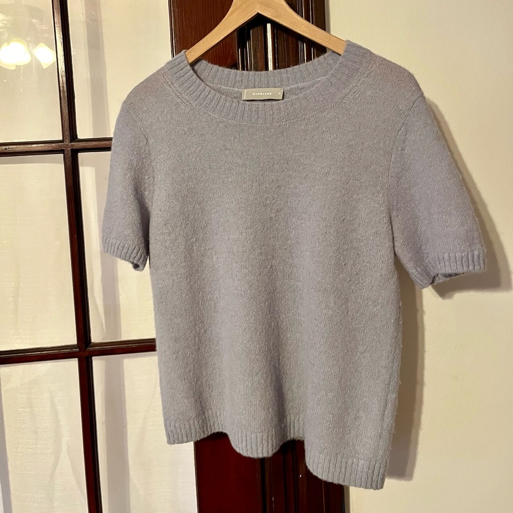 Everlane Short Sleeve Alpaca and Wool Crewneck Sweater - Light Blue Gray (M)